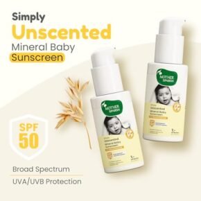 Mother Sparsh Simply Unscented Mineral Baby Sunscreen with Natural Oatmeal -50g, with SPF 50 & UVA/UVB Protection | Fragrance Free Sunscreen for Babies with Sensitive Skin