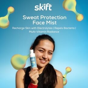 Skift Sweat Protection Face Mist/Toner (50ml), Hyaluronic Acid Calms Redness, Reduce Wrinkles, Skin Brightening, Multivitamin Glow, Hydrates & strengthen skin, Coconut water, Vitamin E, Cucumber