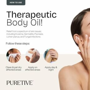 PURETIVE Psoricare Body Oil | Psoriasis and Eczema Relief | Skin Allergies & Rashes | Eczema-Prone & Sensitive Skin Moisturizing Oil | Fast Absorbing | For Daily Use | SCALP+ BODY | For 7yrs+ (100ml)